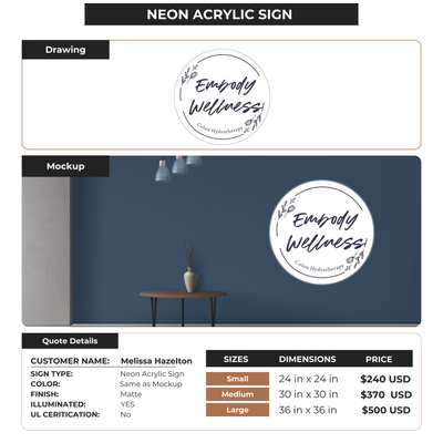 Neon Acrylic sign for Melissa Hazelton