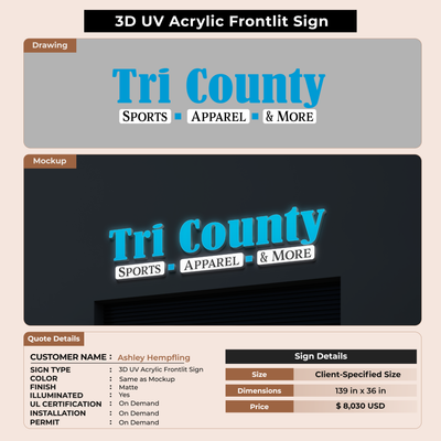 3D UV Acrylic Frontlit Sign for Ashley Hempfling