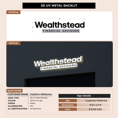 3D UV Metal Back-lit Sign For Vladimir Nikitenko