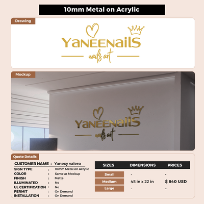5MM Metal Letters Sign For Yanexy valero