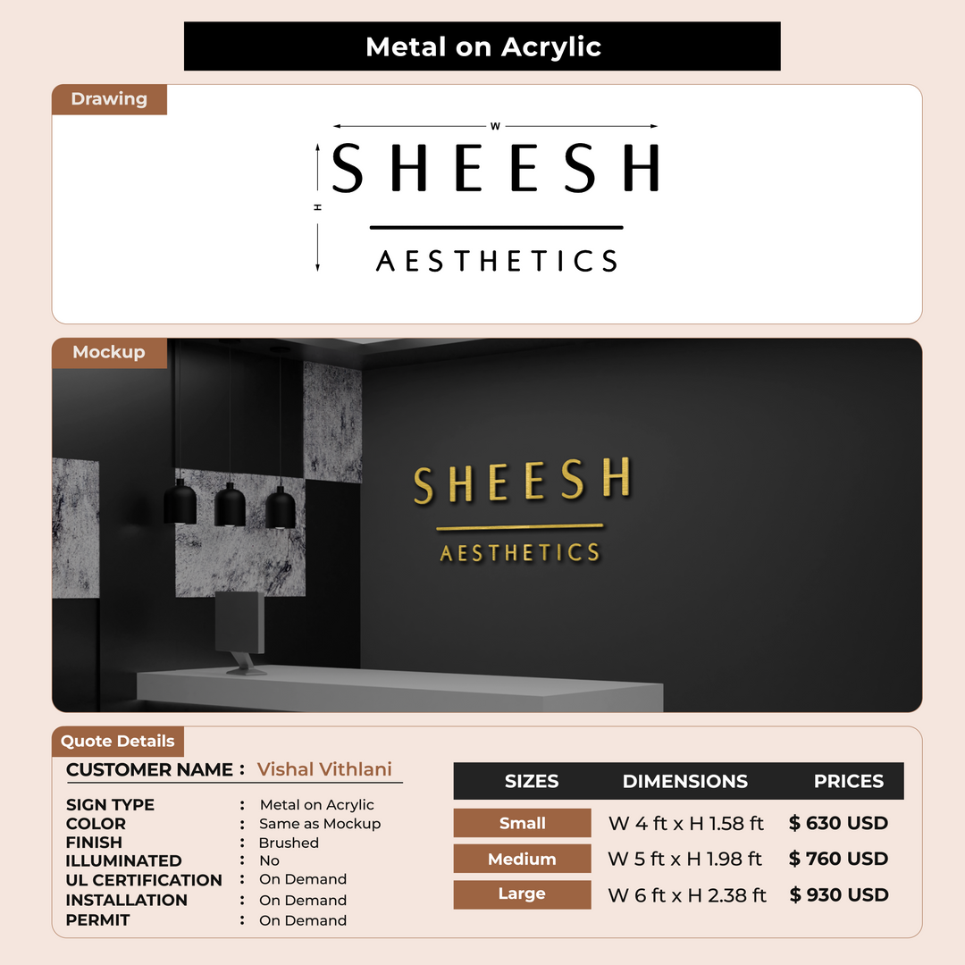Metal on Acrylic Sign for Vishal Vithlani