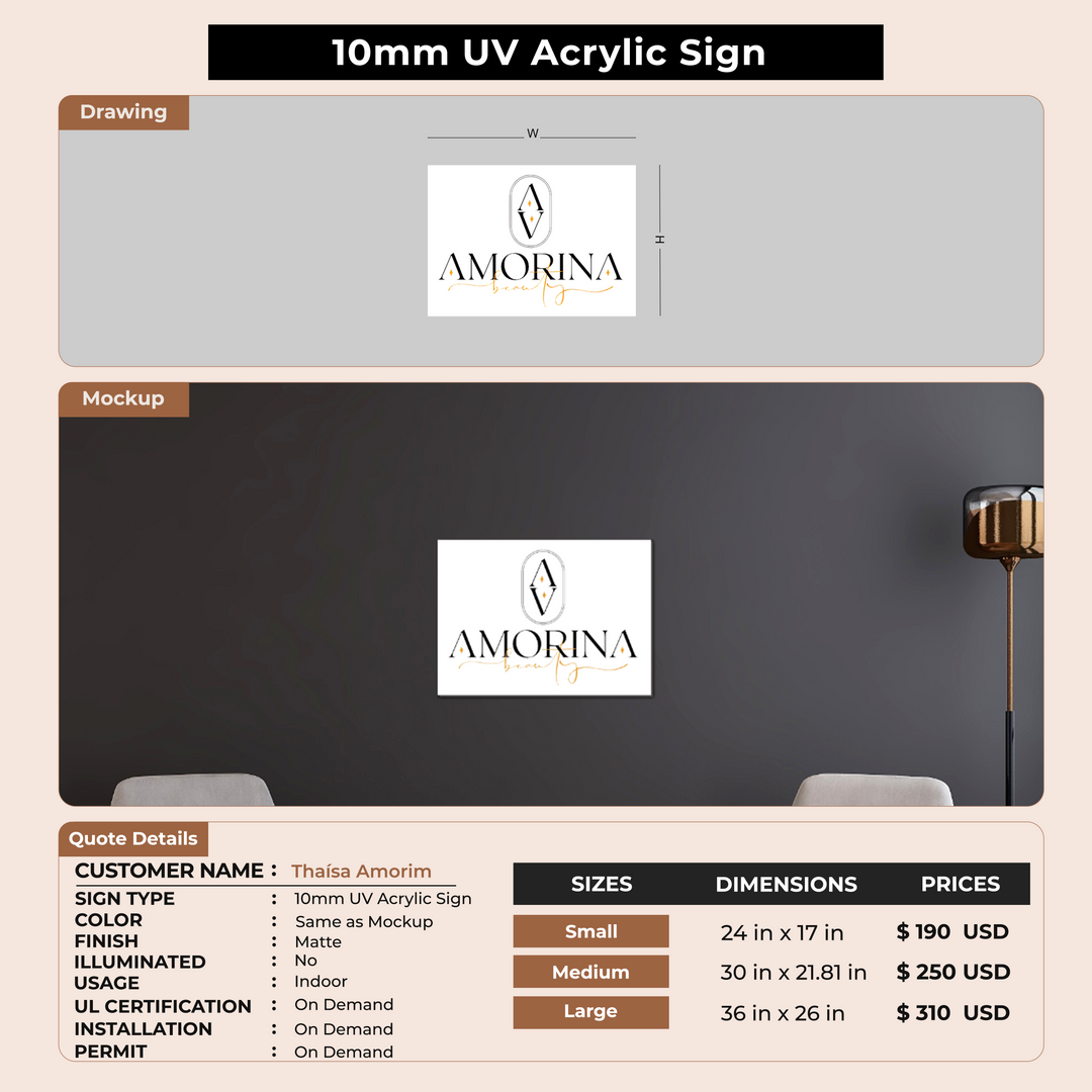 10mm UV Acrylic Sign for Thaísa Amorim