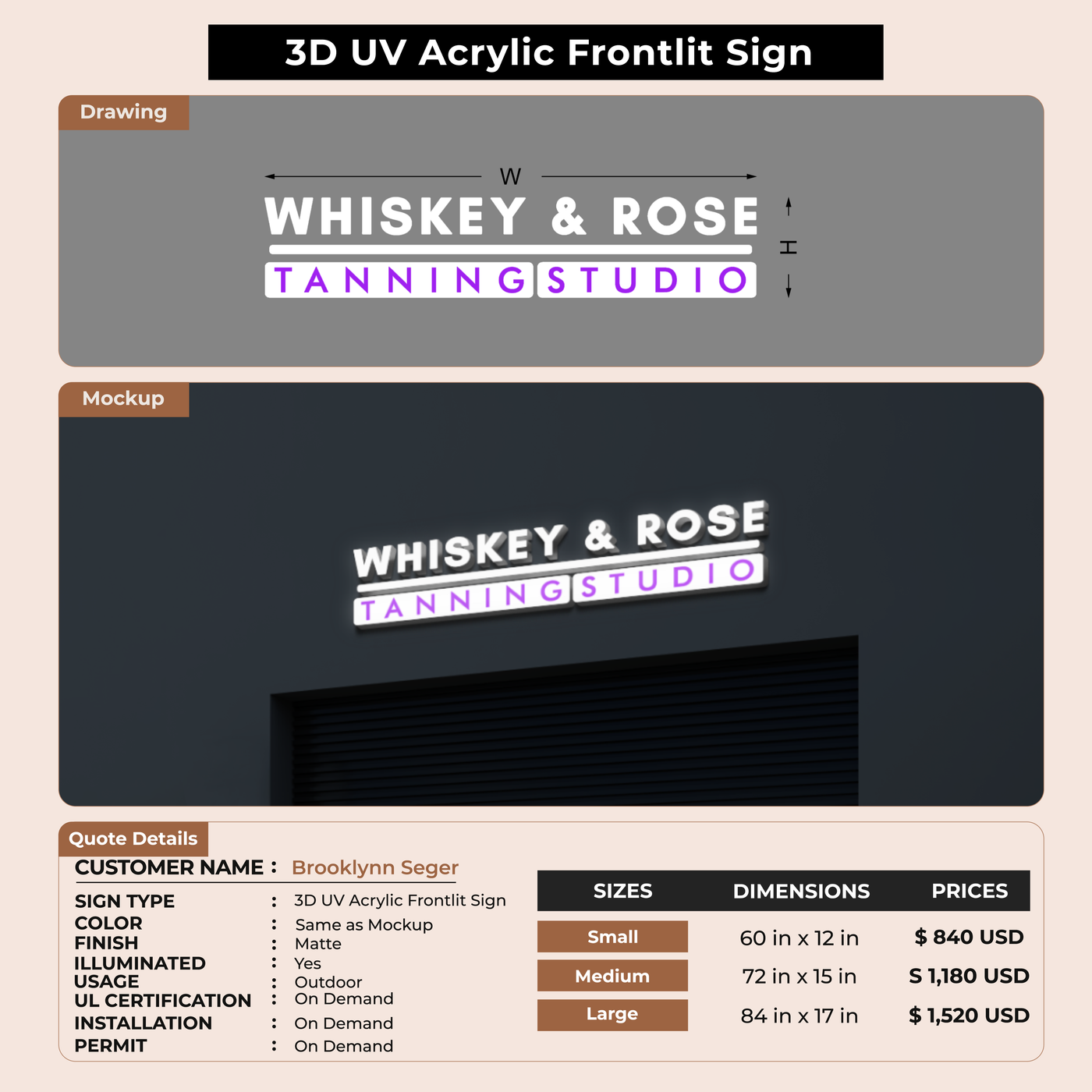 Business signage for Brooklynn Seger