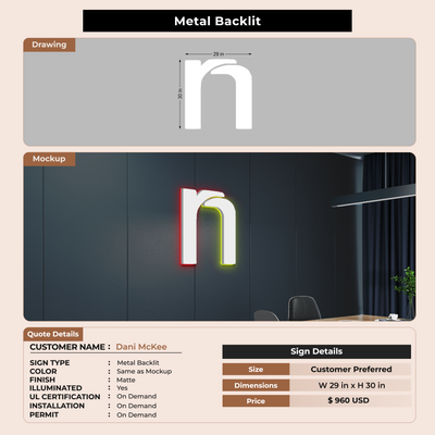 Metal Backlit Sign for Dani McKee