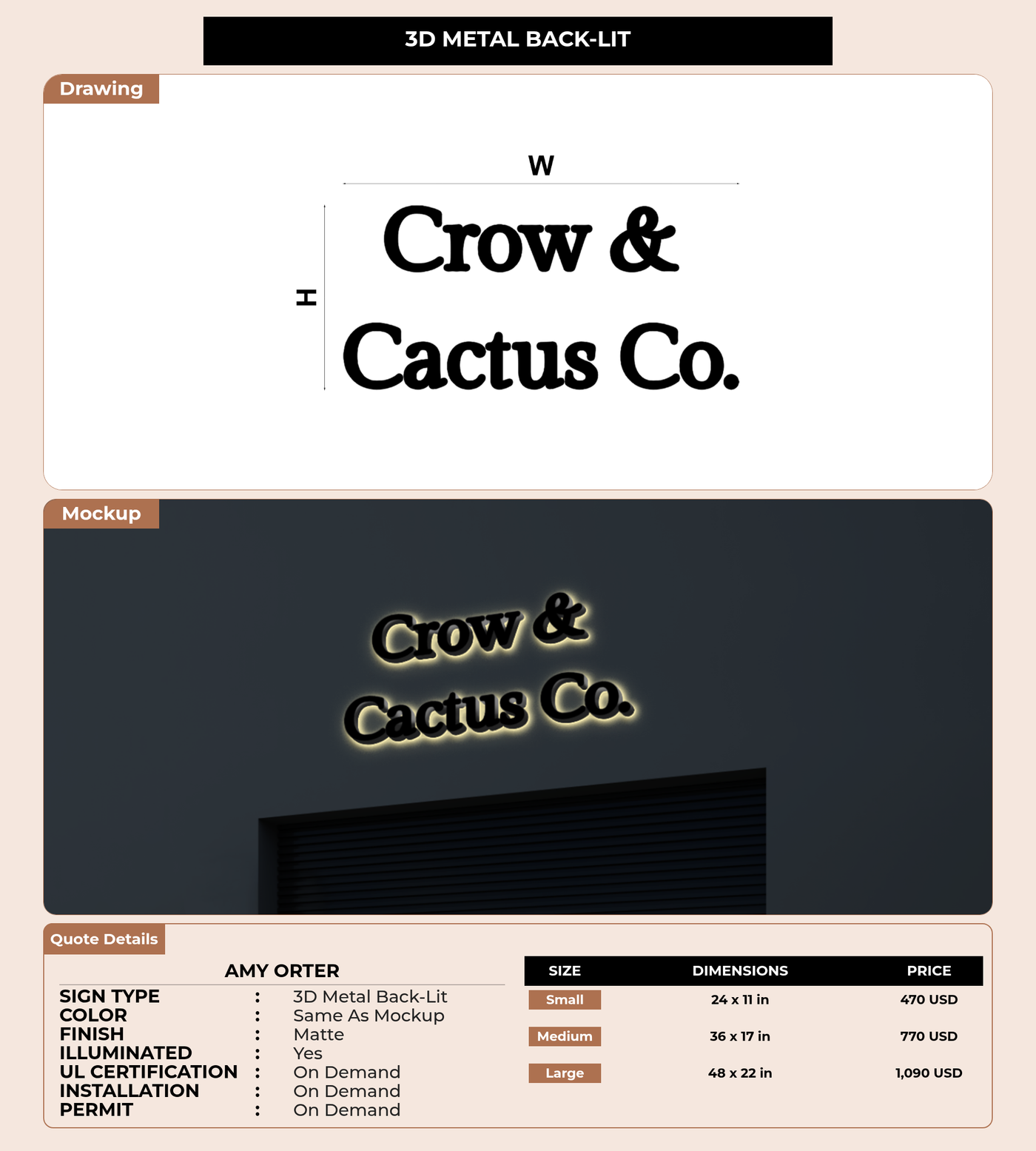 CUSTOM MOCKUP SIGN FOR Amy orter