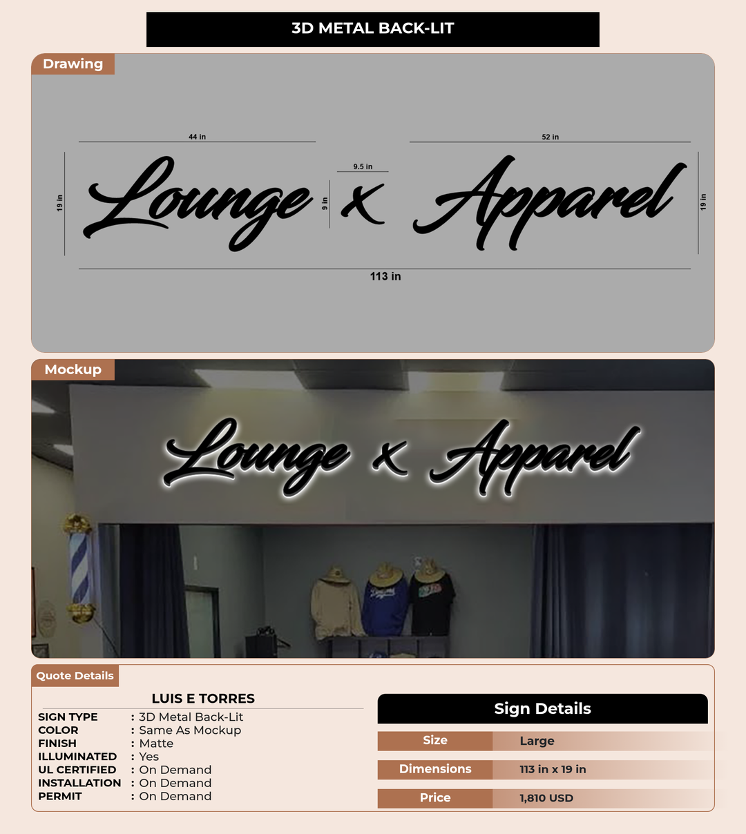 CUSTOM MOCKUP SIGN FOR Luis E Torres