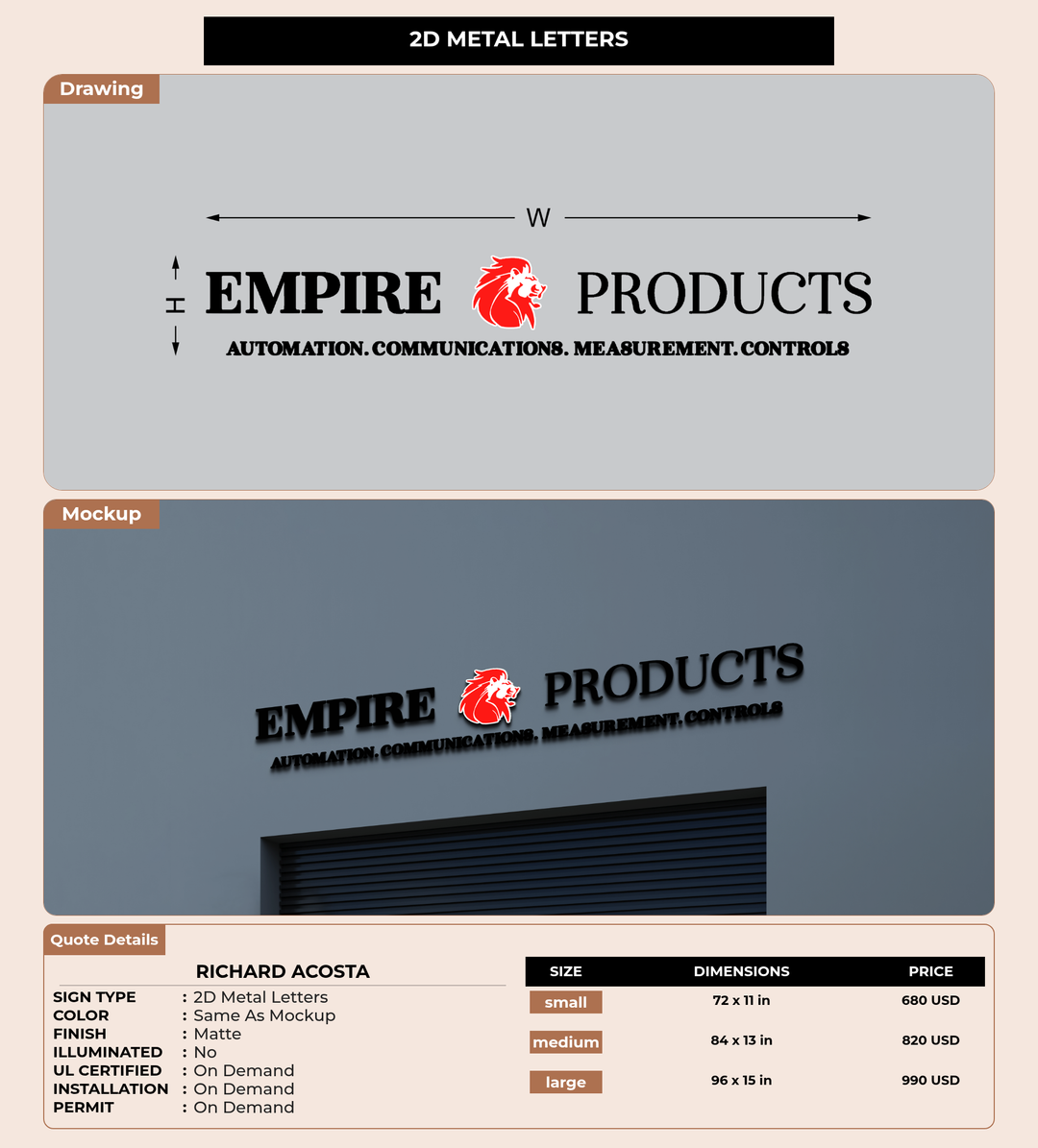 CUSTOM MOCKUP SIGN FOR Richard  Acosta