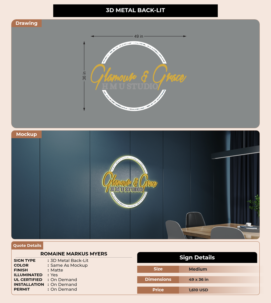 CUSTOM MOCKUP SIGN FOR Romaine Markus Myers