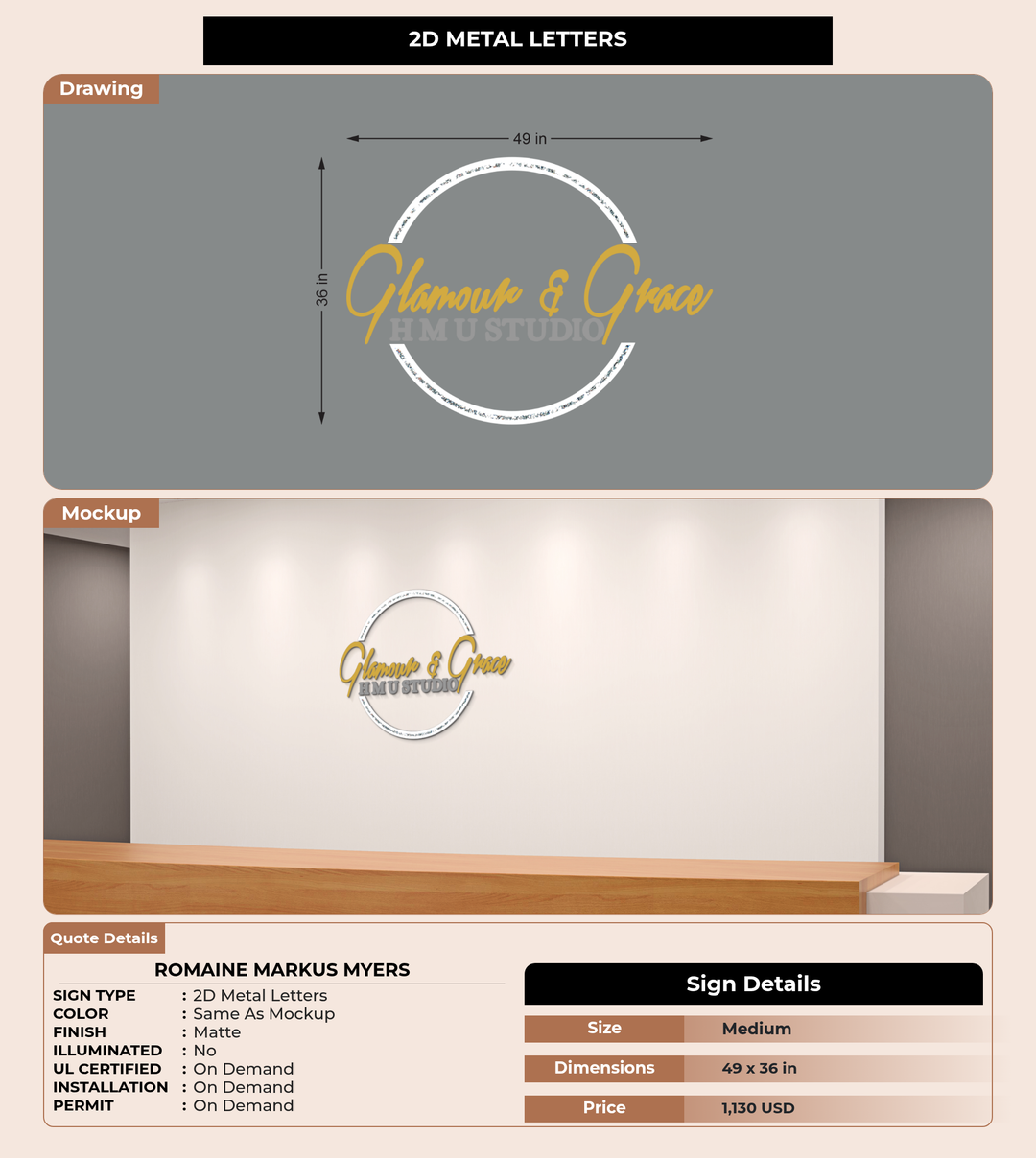 CUSTOM MOCKUP SIGN FOR Romaine Markus Myers