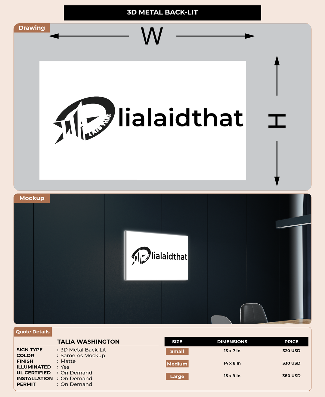 CUSTOM MOCKUP SIGN FOR Talia Washington