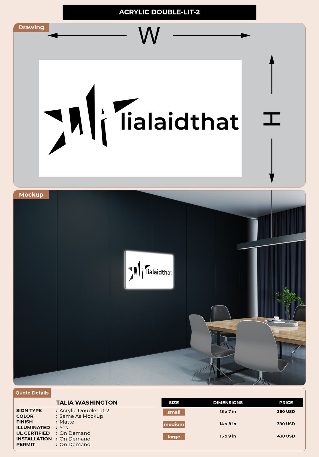 CUSTOM MOCKUP SIGN FOR Talia Washington