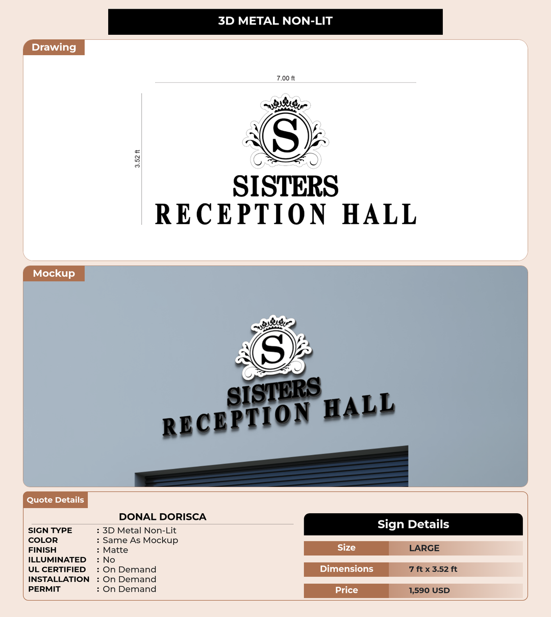 CUSTOM MOCKUP SIGN FOR donal dorisca