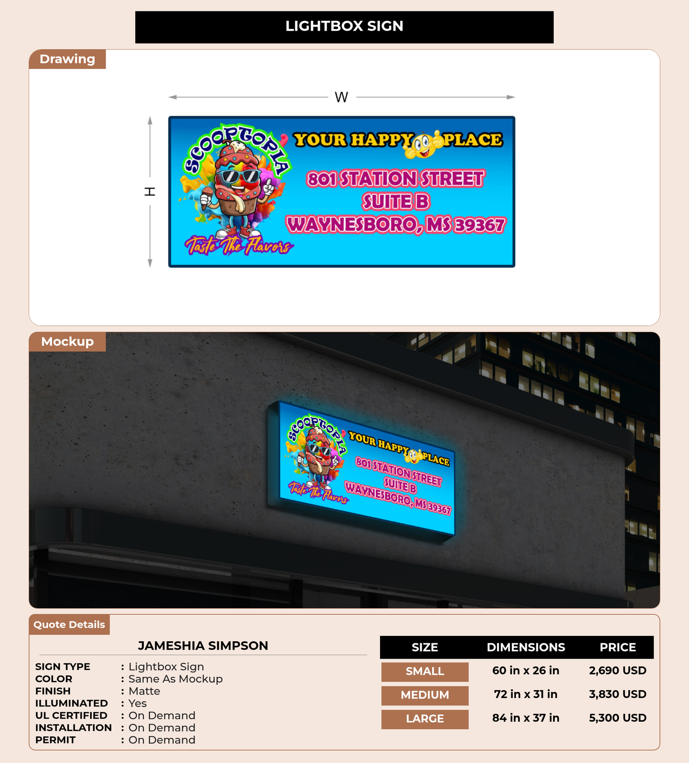 CUSTOM MOCKUP SIGN FOR Jameshia Simpson