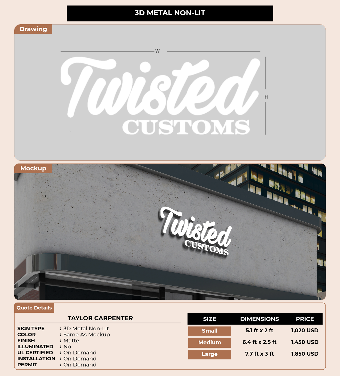 CUSTOM MOCKUP SIGN FOR Taylor Carpenter