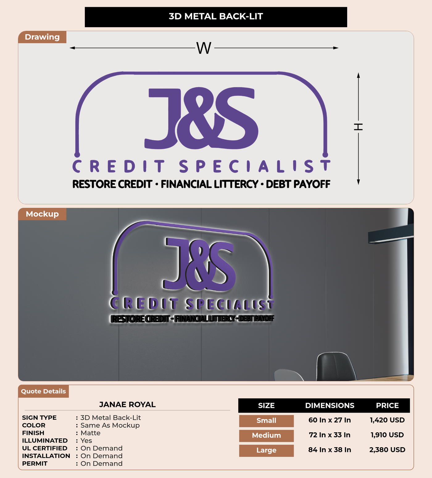 CUSTOM MOCKUP SIGN FOR Janae Royal