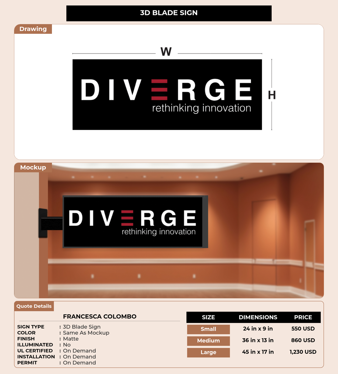 CUSTOM MOCKUP SIGN FOR Francesca Colombo
