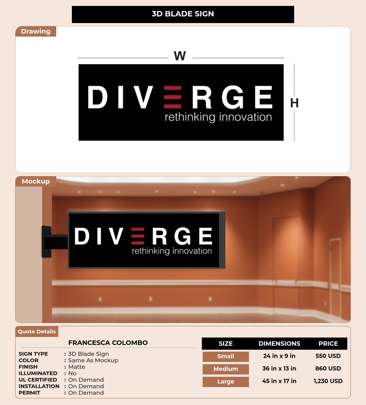 CUSTOM MOCKUP SIGN FOR Francesca Colombo