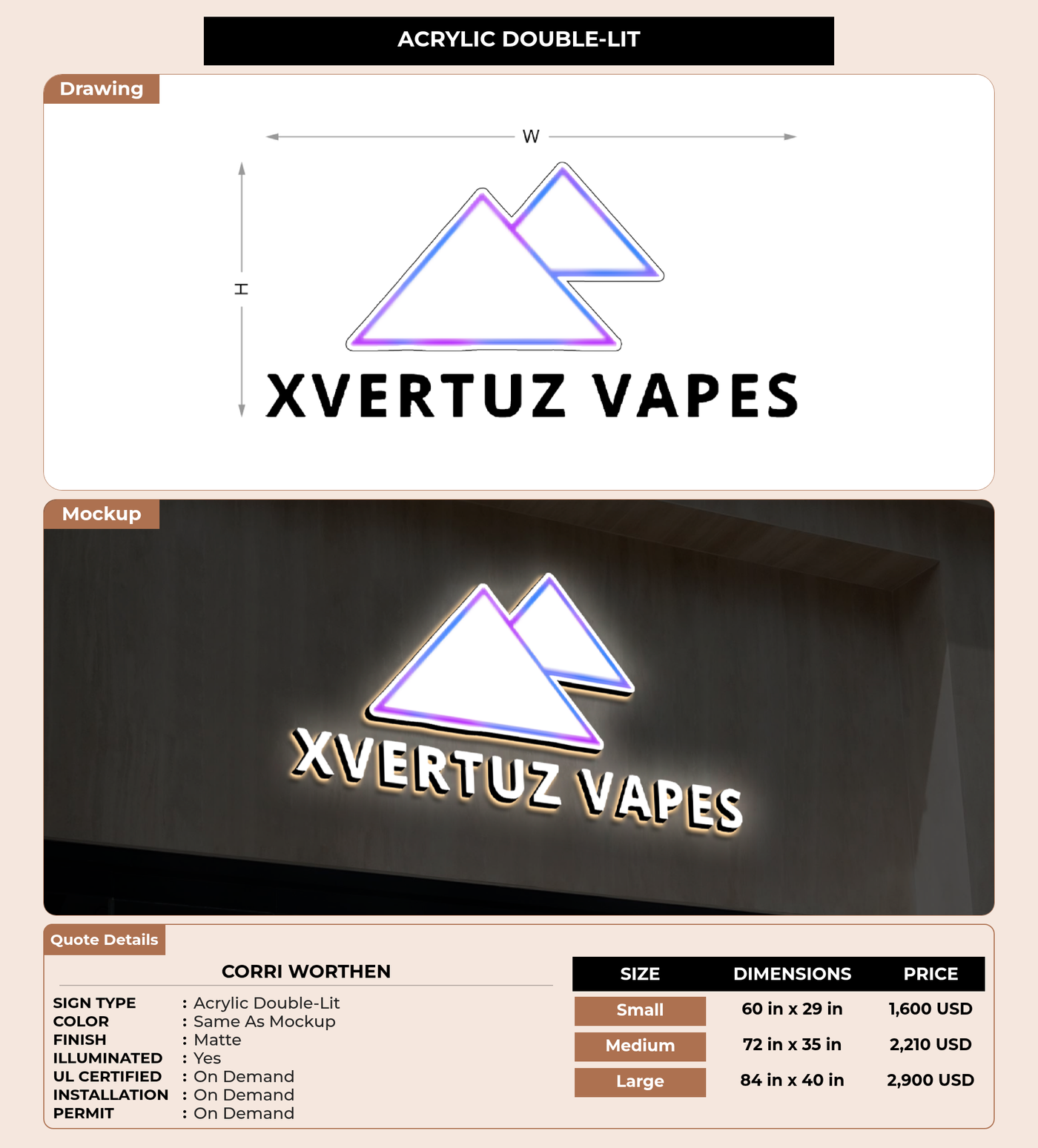 CUSTOM MOCKUP SIGN FOR Corri Worthen