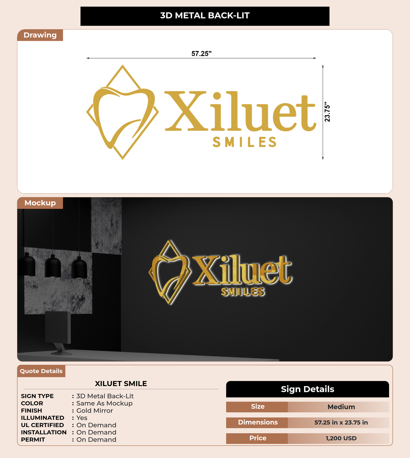 CUSTOM MOCKUP SIGN FOR XILUET SMILE