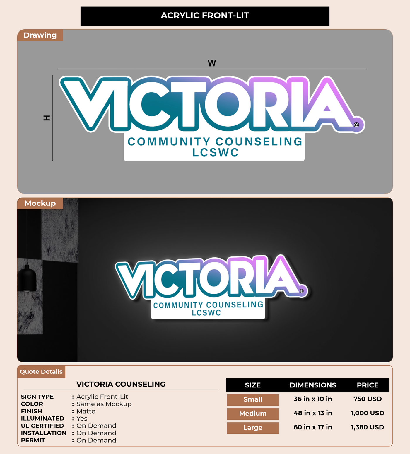 CUSTOM MOCKUP SIGN FOR Victoria Counseling
