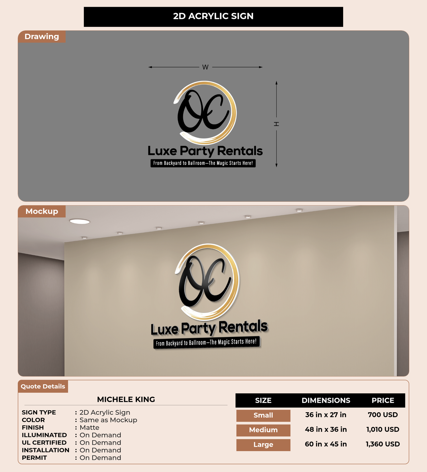 CUSTOM MOCKUP SIGN FOR MICHELE KING