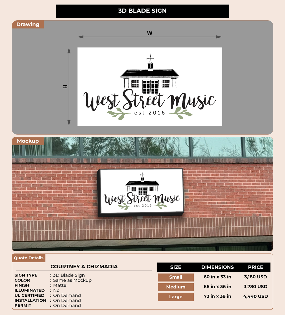 CUSTOM MOCKUP SIGN FOR Courtney A Chizmadia