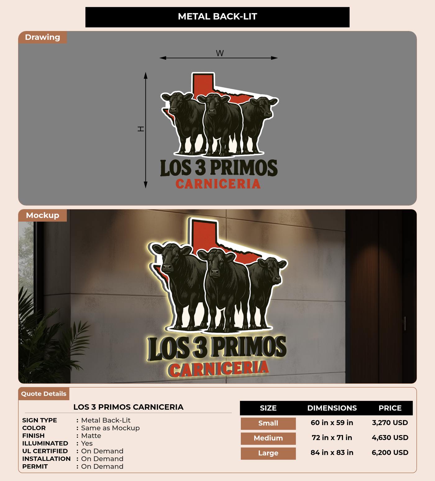CUSTOM MOCKUP SIGN FOR Los 3 primos carniceria