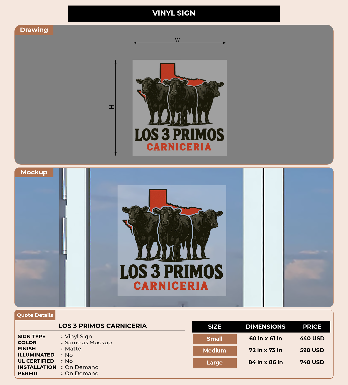 CUSTOM MOCKUP SIGN FOR Los 3 primos carniceria