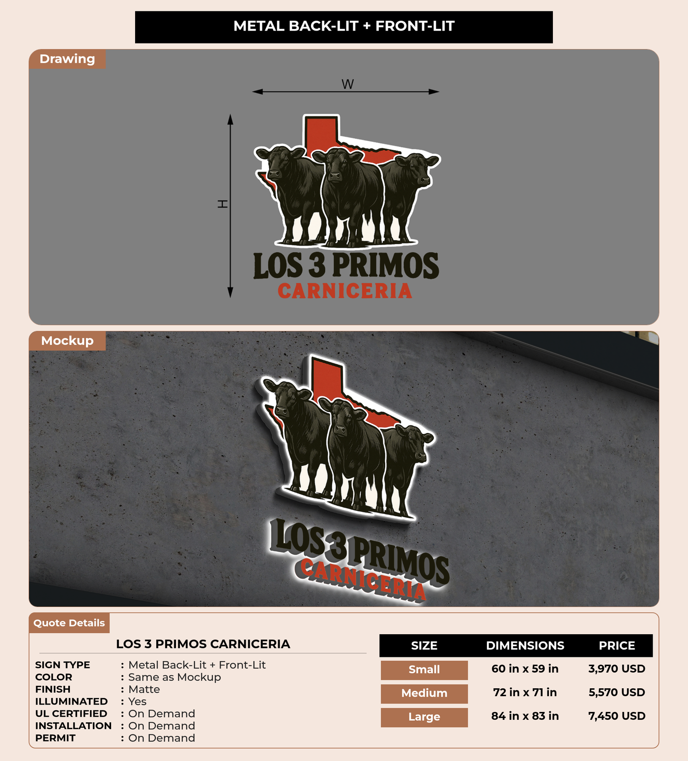 CUSTOM MOCKUP SIGN FOR Los 3 primos carniceria