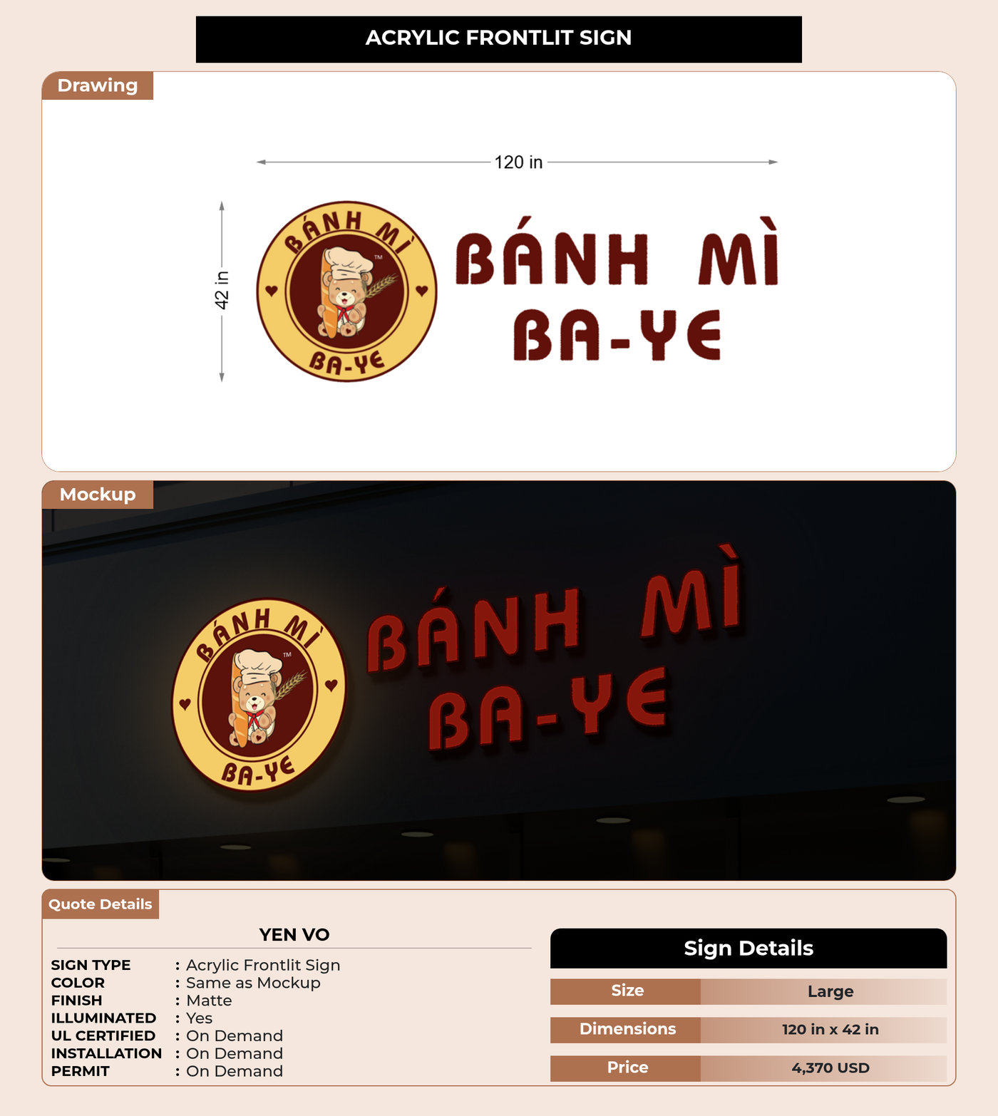 CUSTOM MOCKUP SIGN FOR Yen Vo