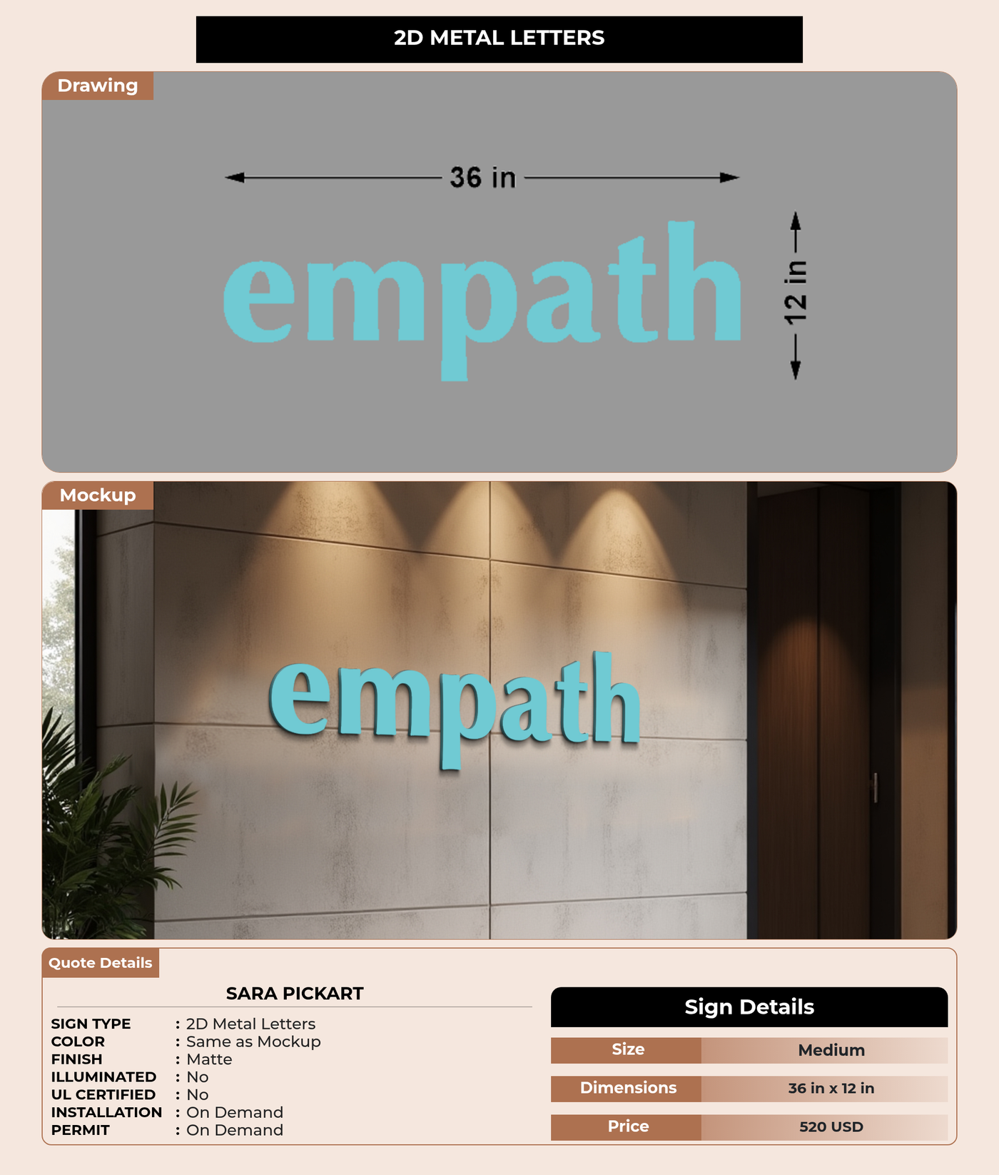 CUSTOM MOCKUP SIGN FOR Sara Pickart