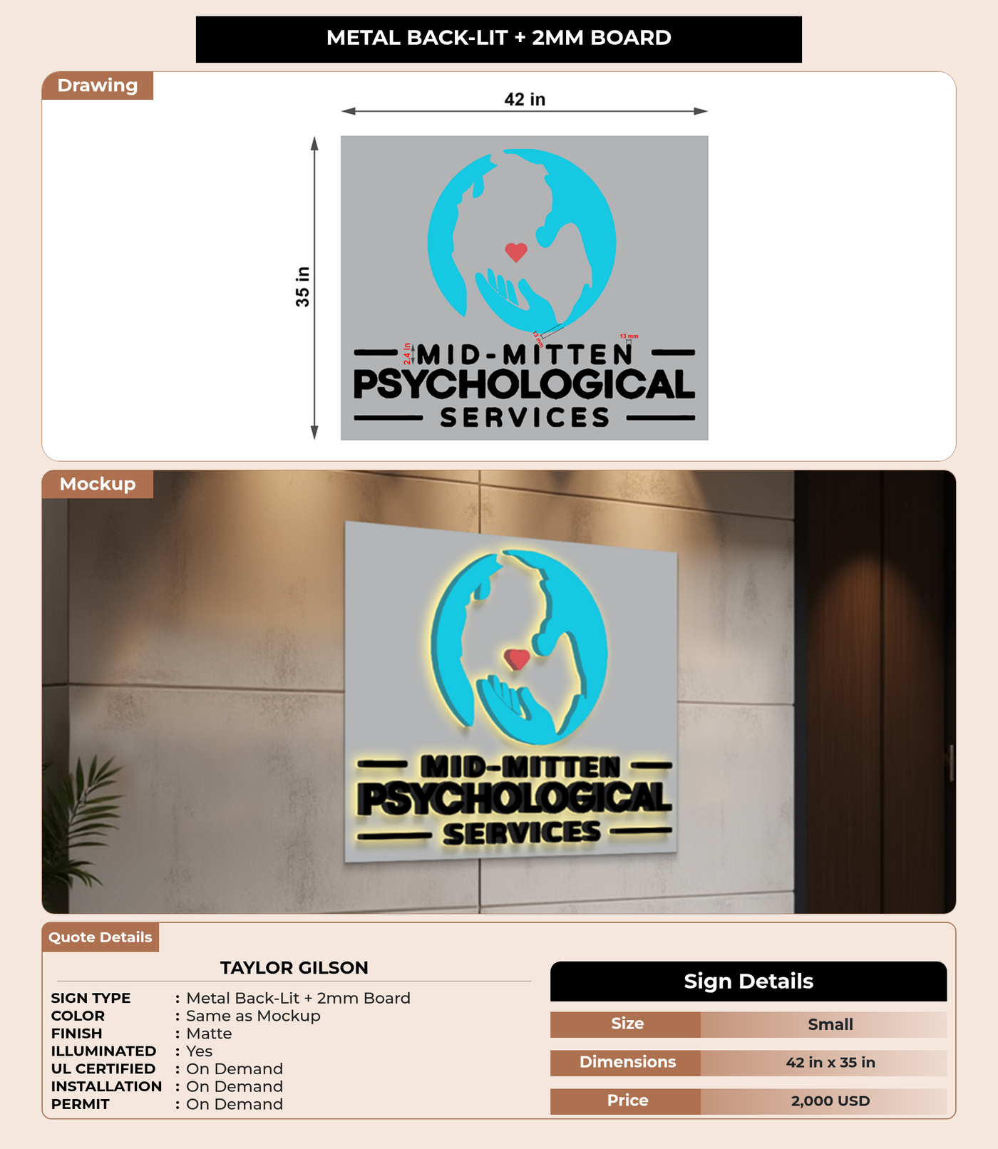 CUSTOM MOCKUP SIGN FOR Taylor Gilson