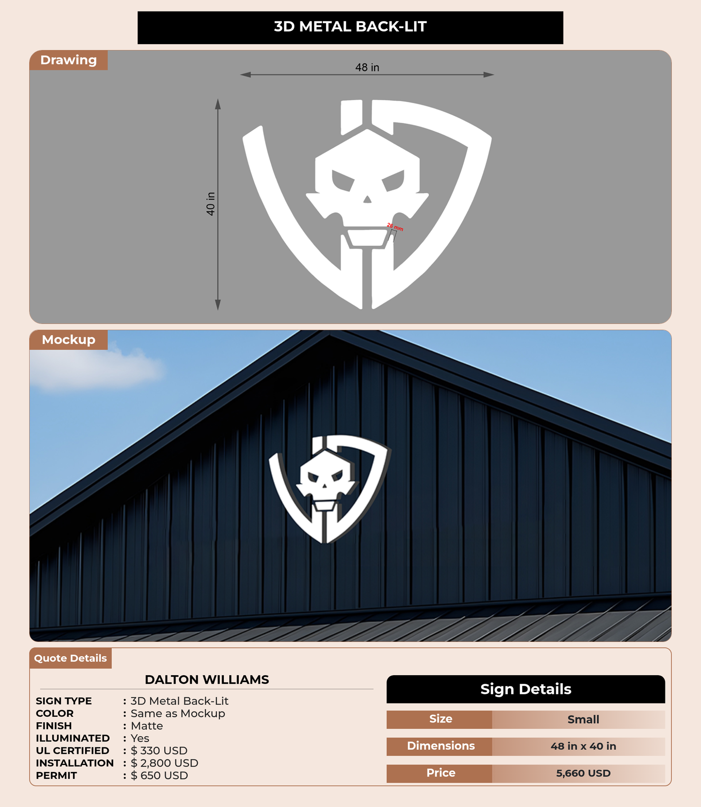 CUSTOM MOCKUP SIGN FOR Dalton Williams