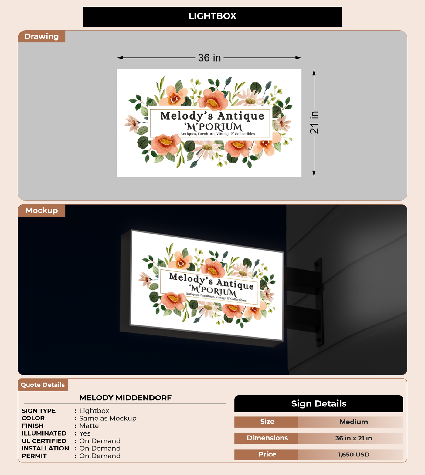 CUSTOM MOCKUP SIGN FOR Melody Middendorf
