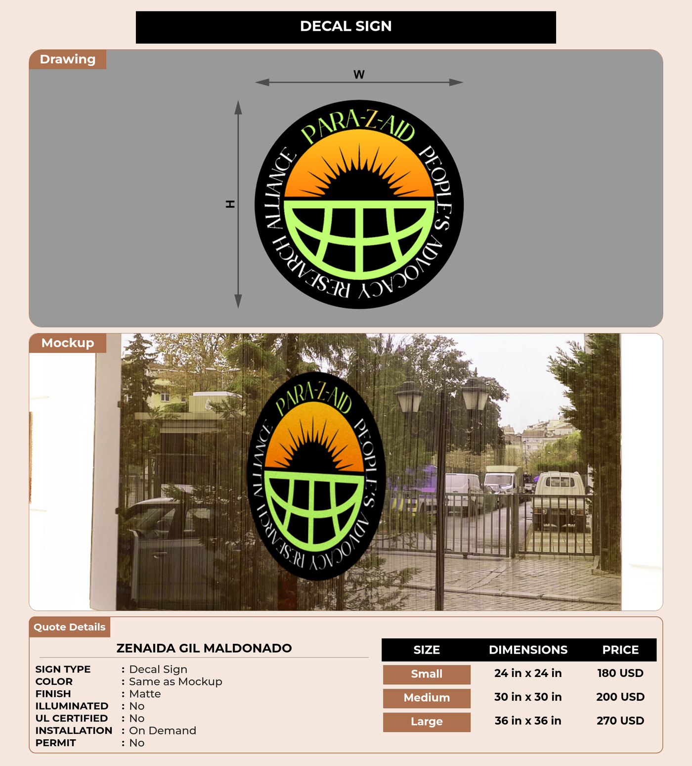 CUSTOM MOCKUP SIGN FOR Zenaida Gil Maldonado