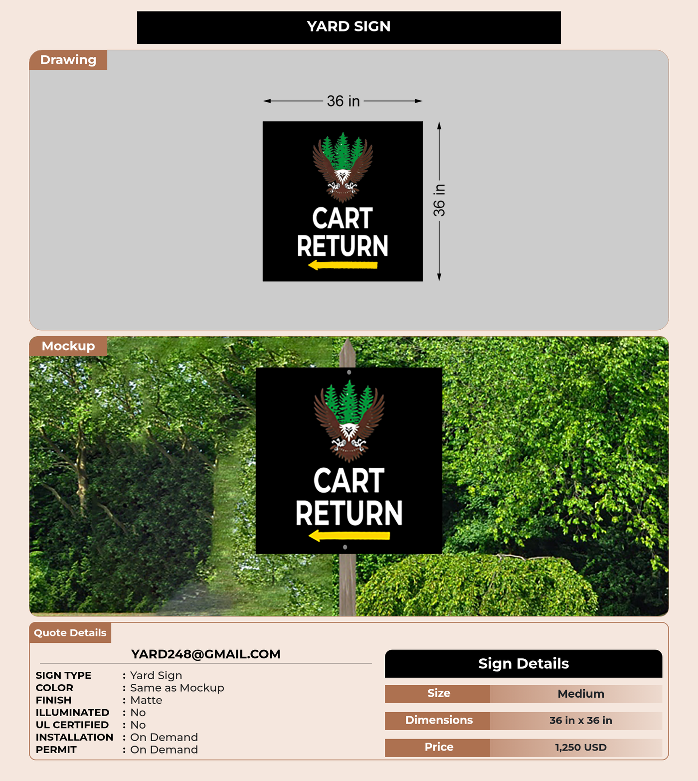 CUSTOM MOCKUP SIGN FOR yard248@gmail.com