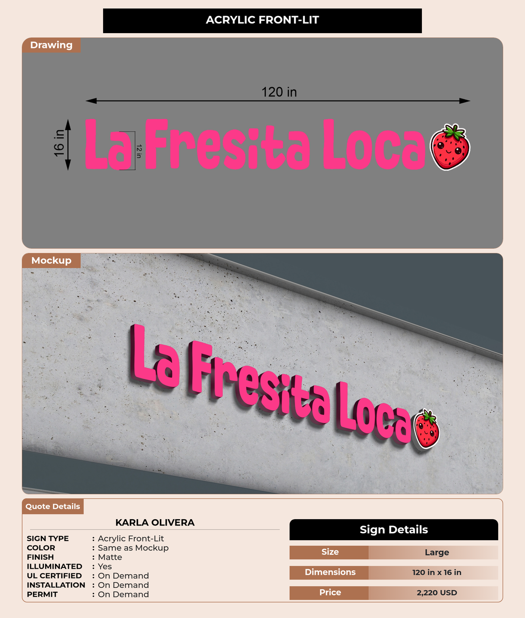 CUSTOM MOCKUP SIGN FOR Karla Olivera