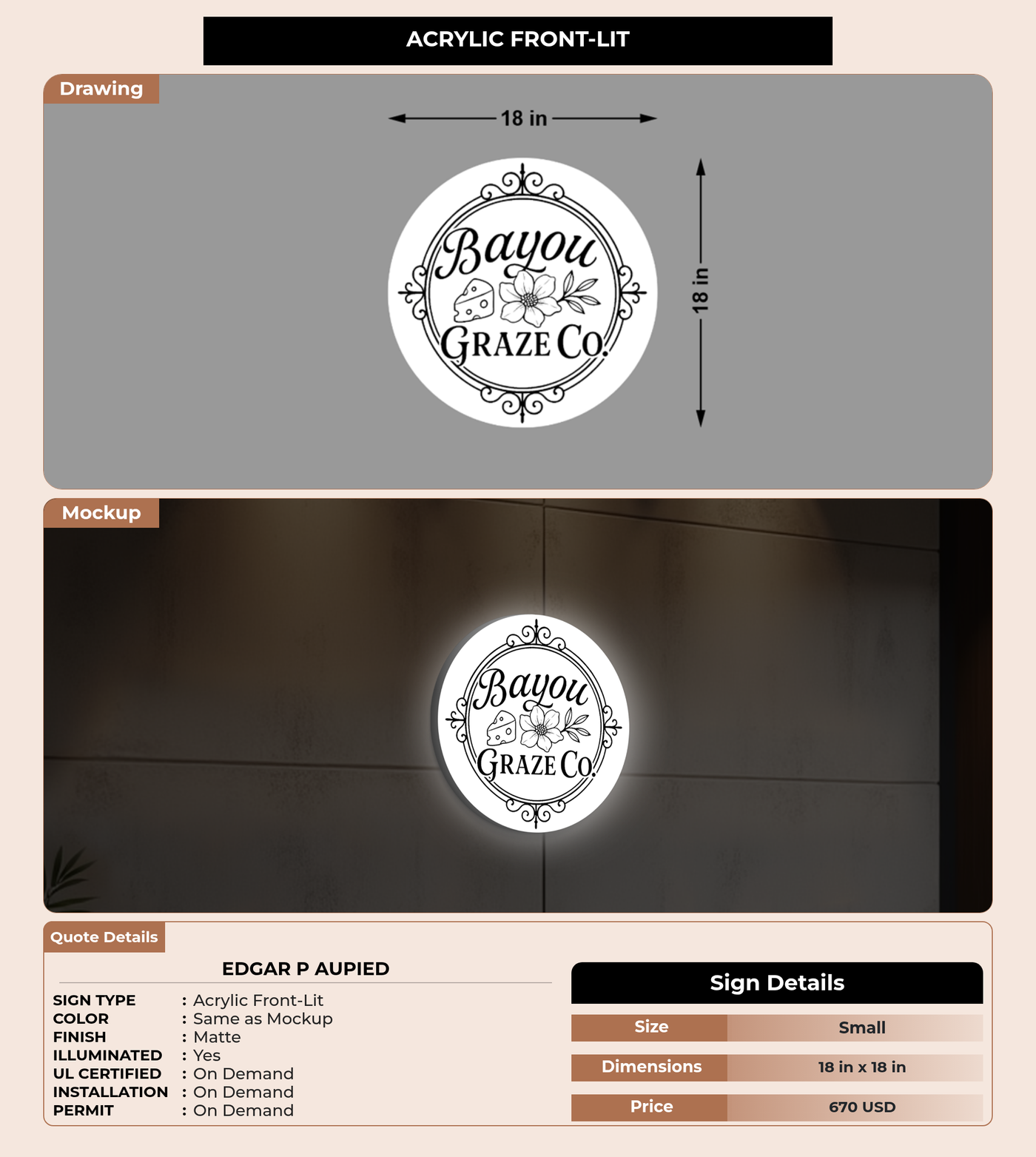 CUSTOM MOCKUP SIGN FOR Edgar P Aupied