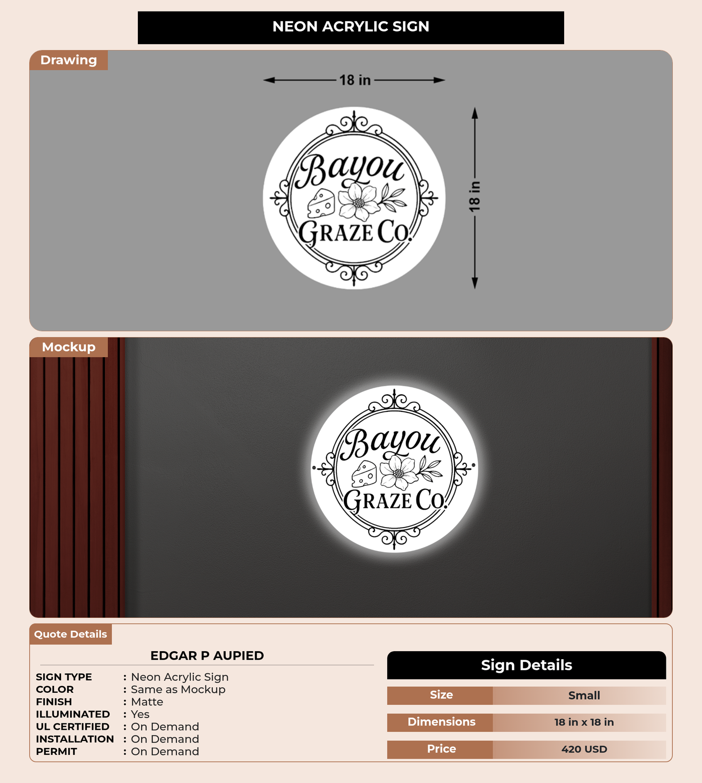 CUSTOM MOCKUP SIGN FOR Edgar P Aupied
