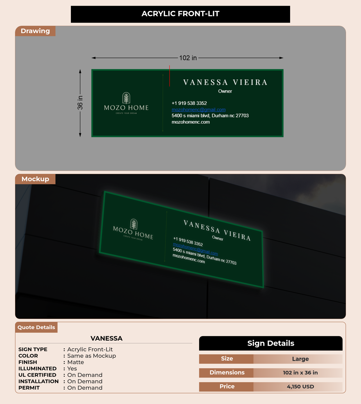 CUSTOM MOCKUP SIGN FOR Vanessa