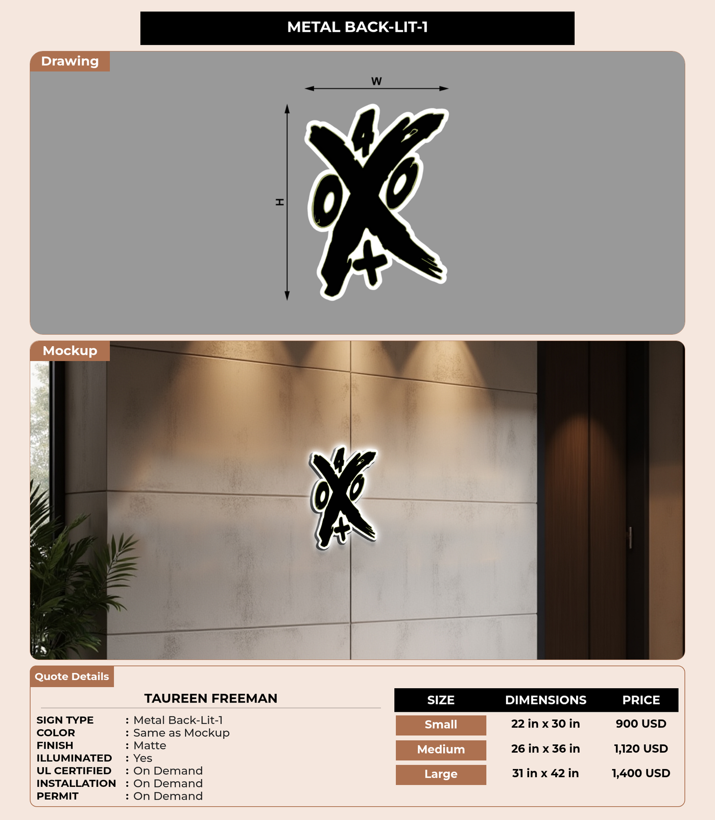 CUSTOM MOCKUP SIGN FOR Taureen freeman