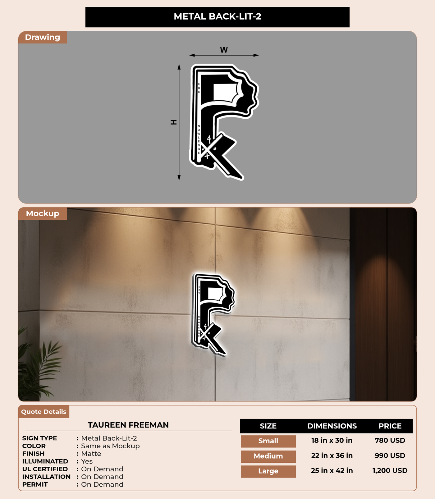 CUSTOM MOCKUP SIGN FOR Taureen freeman