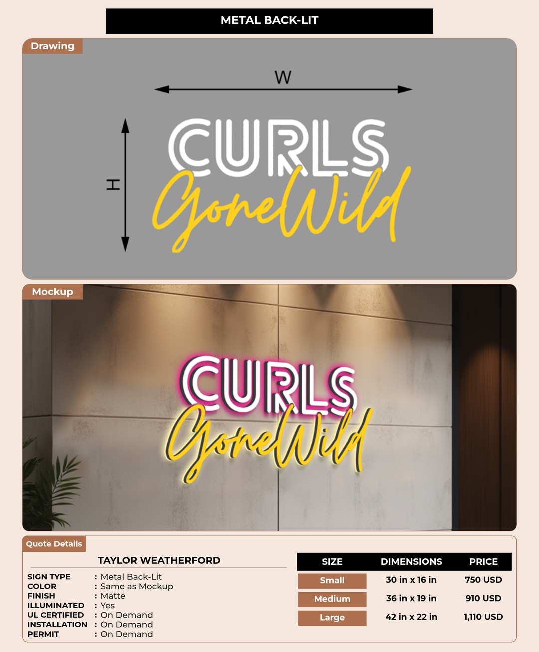 CUSTOM MOCKUP SIGN FOR Taylor Weatherford