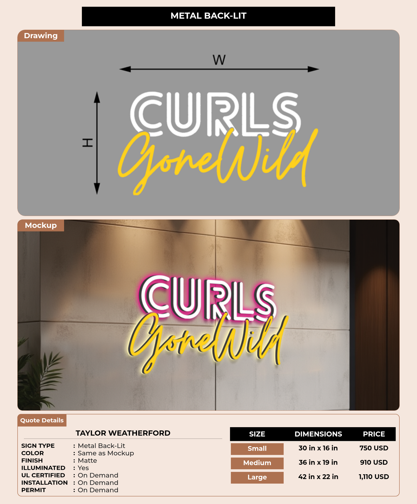 CUSTOM MOCKUP SIGN FOR Taylor Weatherford