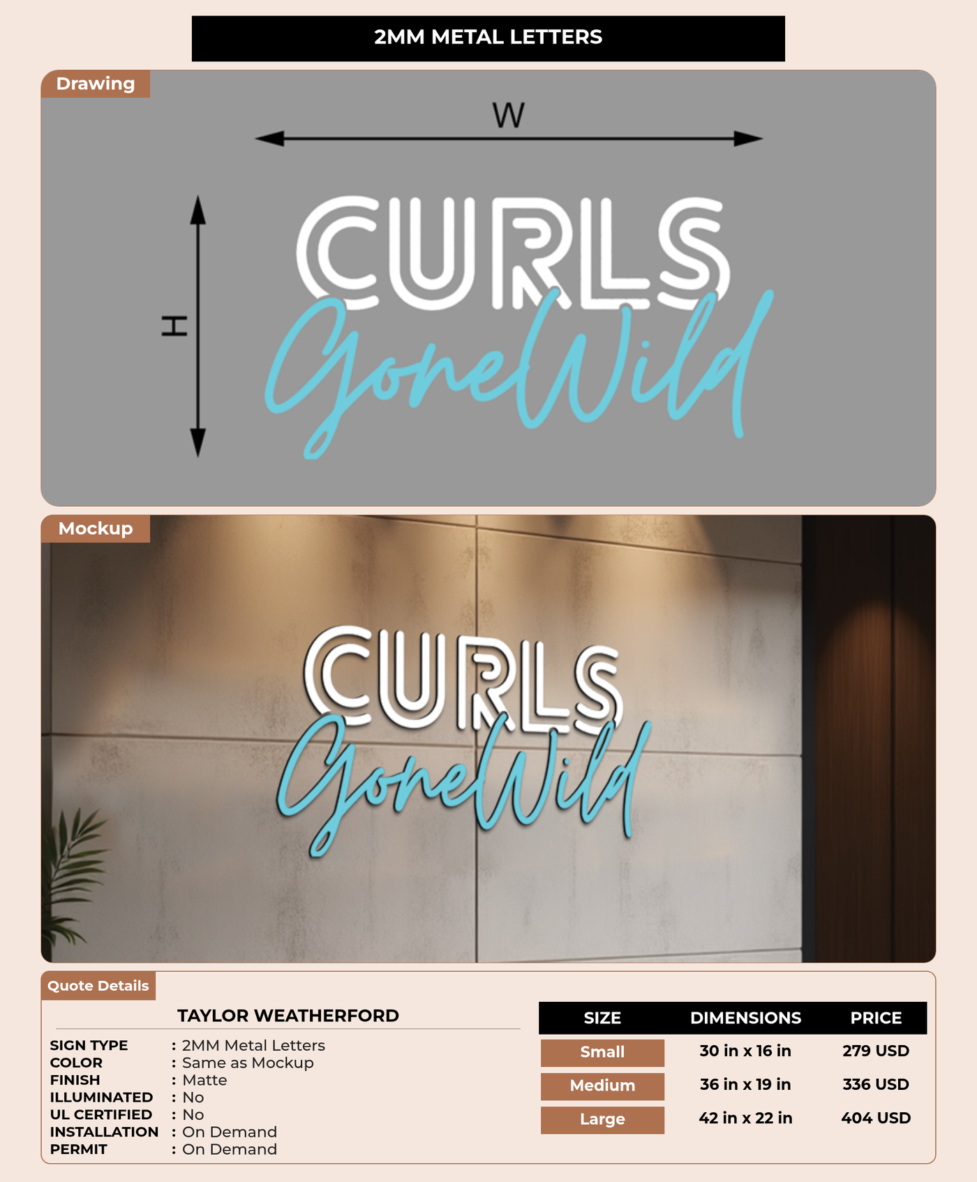 CUSTOM MOCKUP SIGN FOR Taylor Weatherford