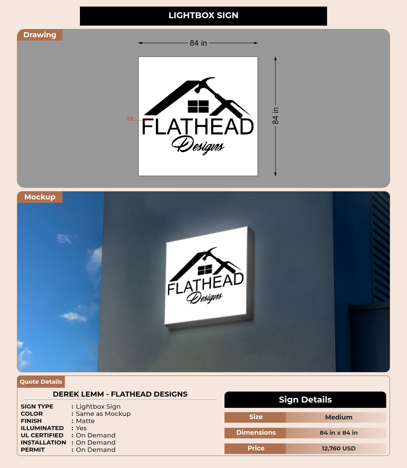CUSTOM MOCKUP SIGN FOR Derek Lemm - Flathead Designs