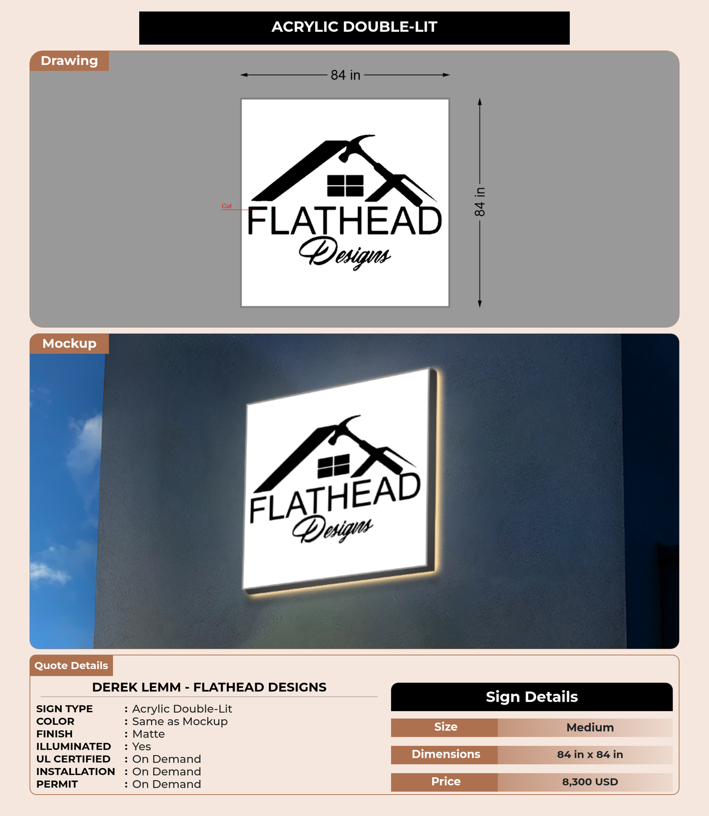 CUSTOM MOCKUP SIGN FOR Derek Lemm - Flathead Designs