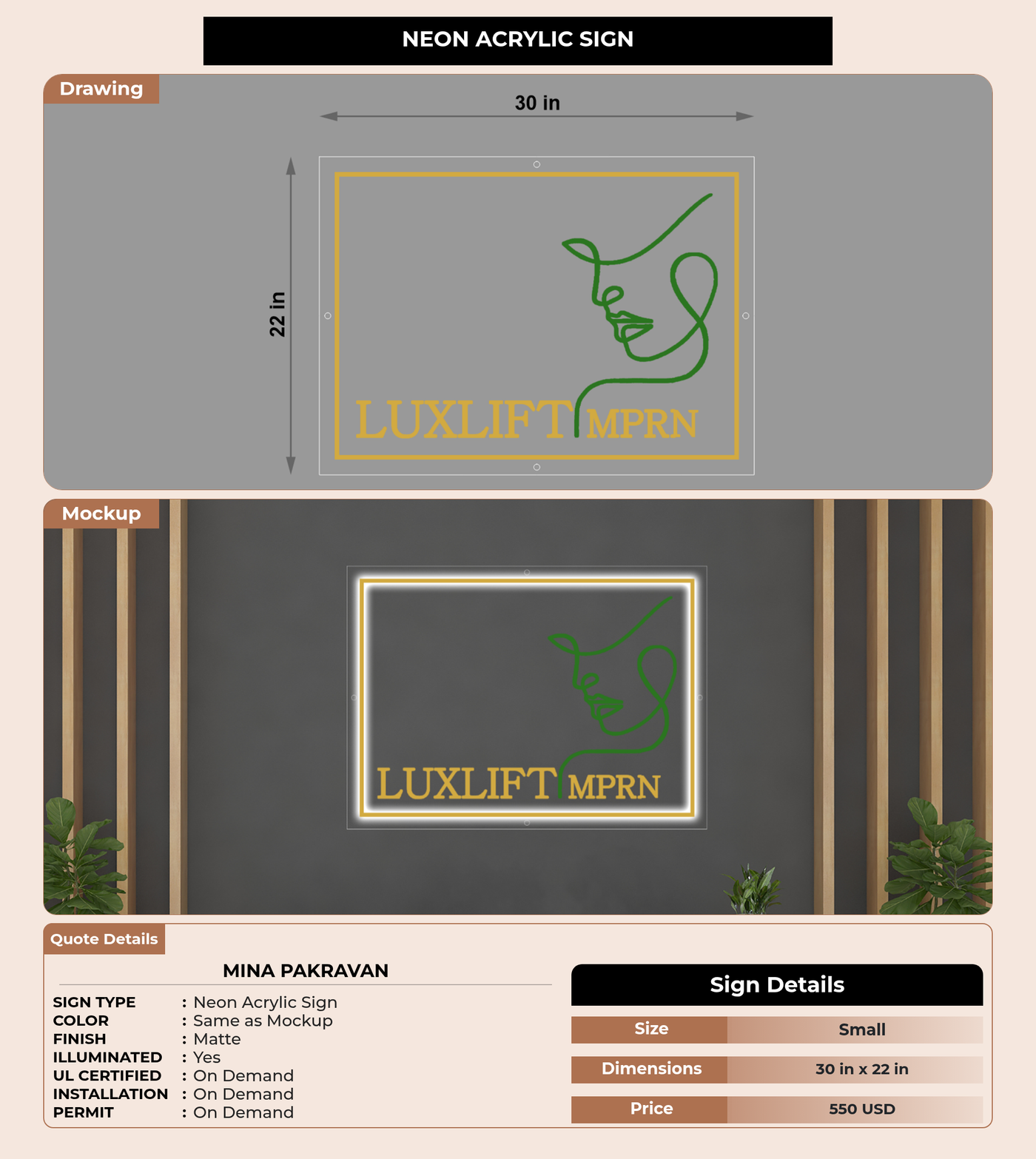 CUSTOM MOCKUP SIGN FOR Mina Pakravan