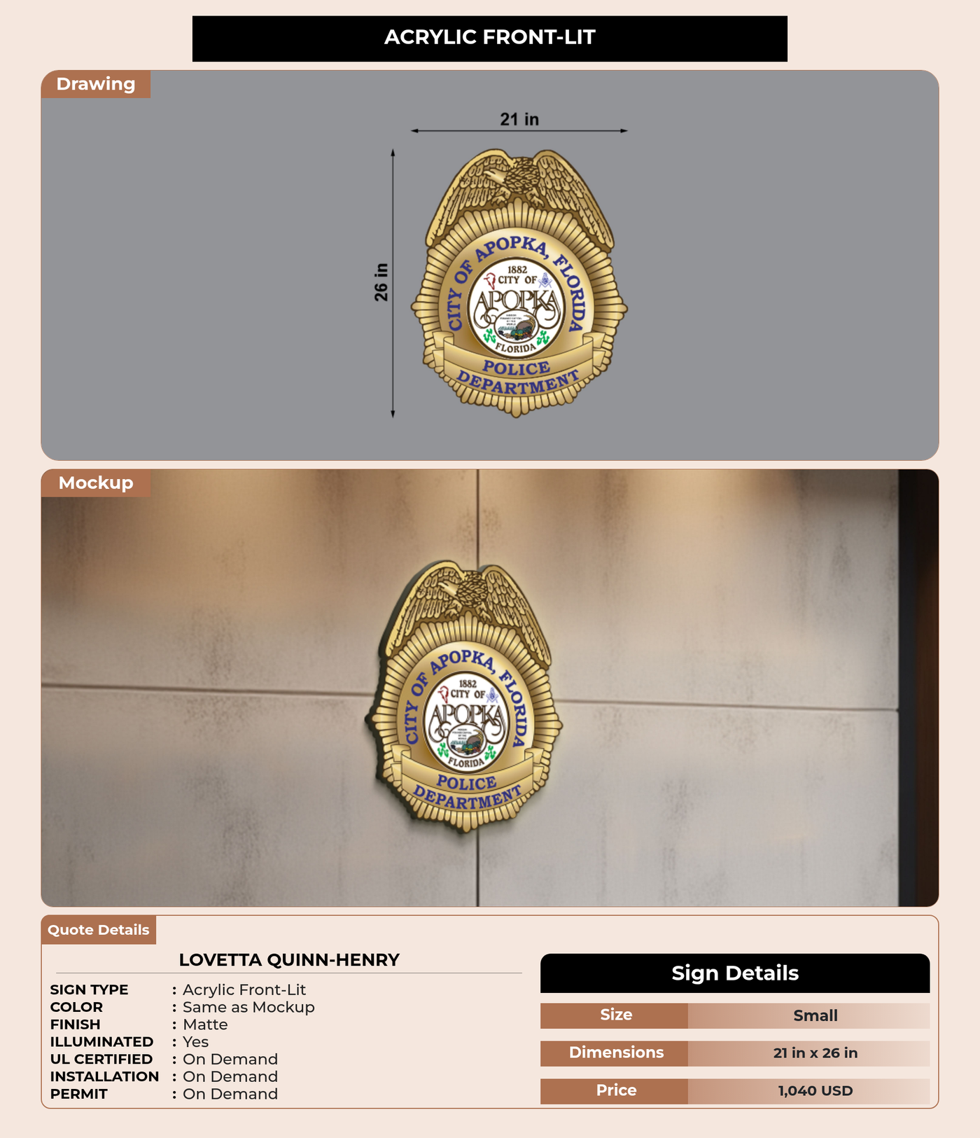 CUSTOM MOCKUP SIGN FOR Lovetta Quinn-Henry