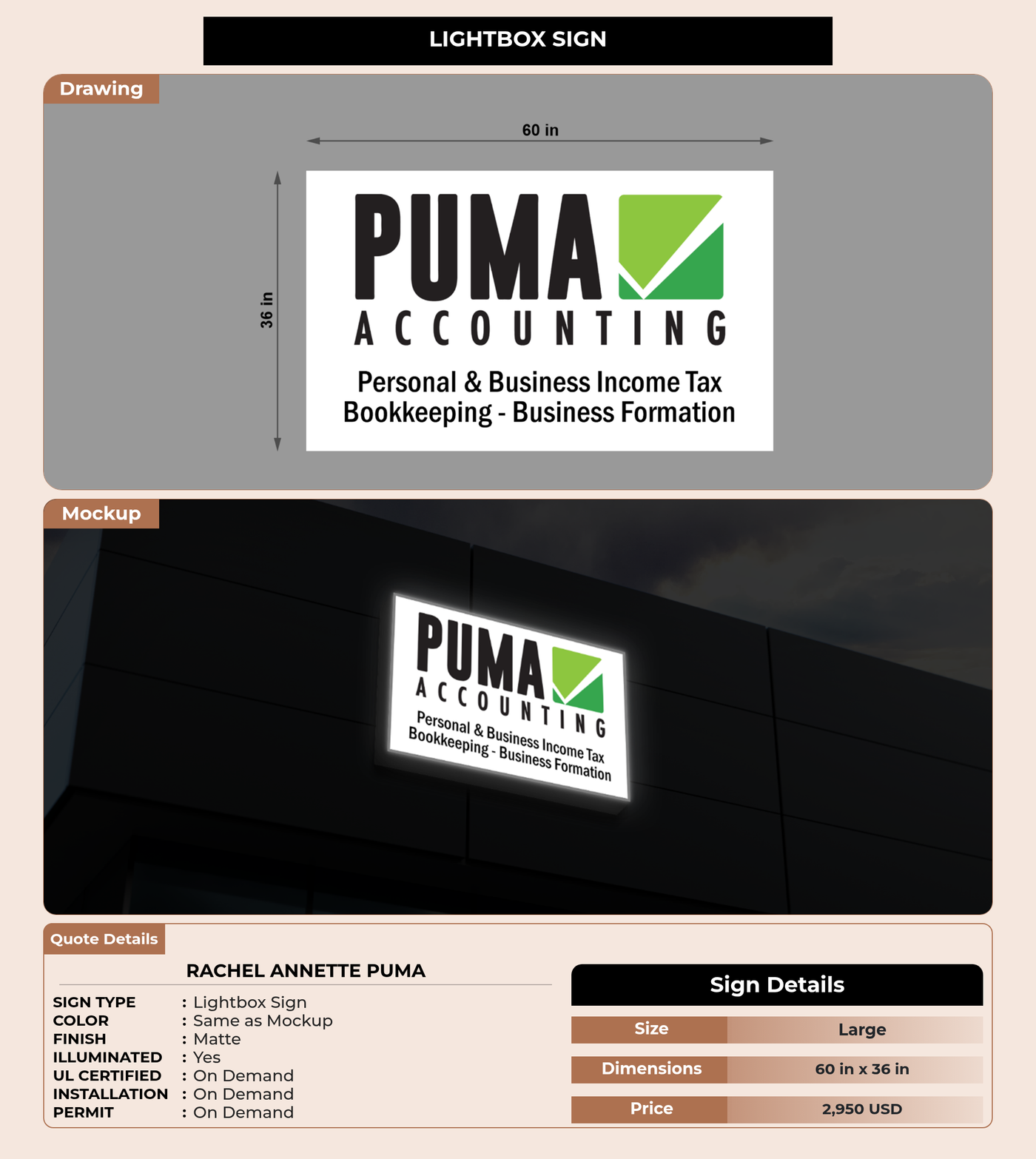 CUSTOM MOCKUP SIGN FOR Rachel Annette Puma